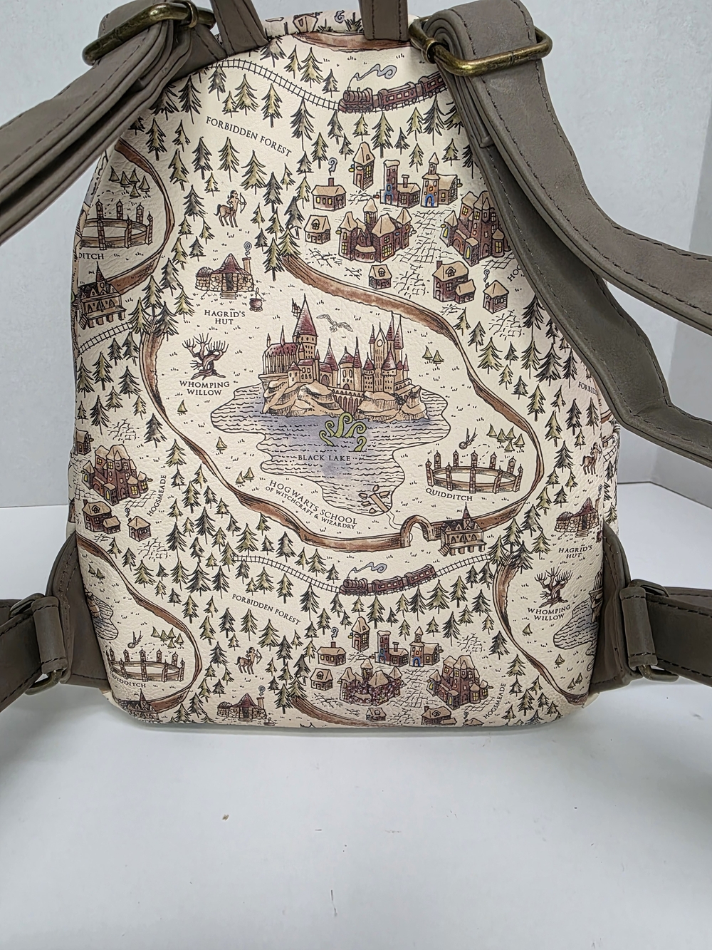 Harry Potter Loungefly Map Print Mini Backpack - Cream/Brown/Green - Picture 4 of 13